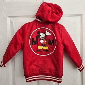 Disney Vintage Mickey Mouse UNISEX Varsity Jacket Hood Red White Stripes Sz 2T